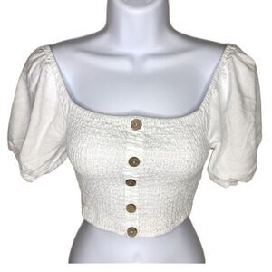 Papaya puff sleeve crop top